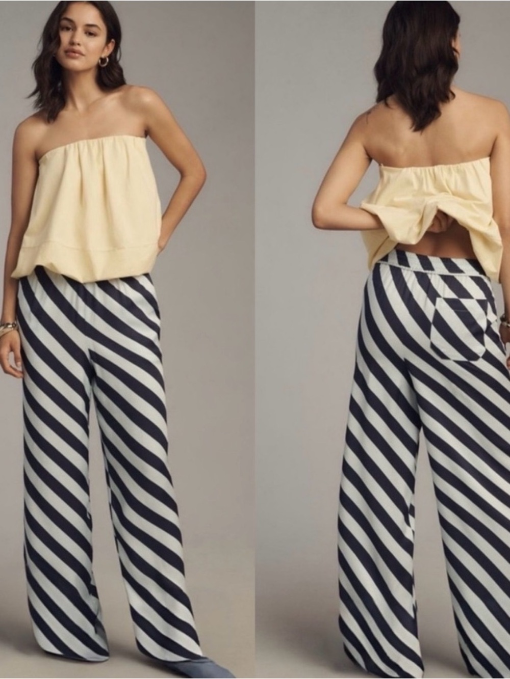 Maeve “Brooklin” Navy Diagonal Stripe Wide-Leg Pants